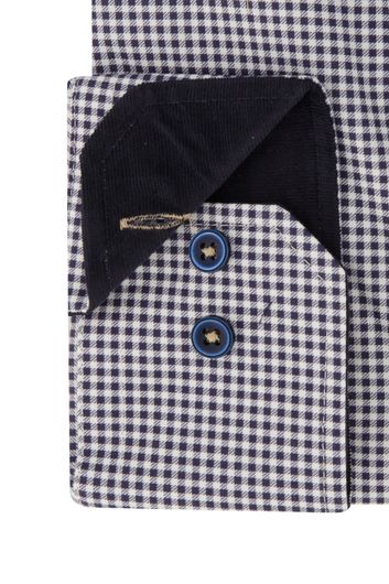 Portofino casual overhemd wijde fit donkerblauw geruit katoen