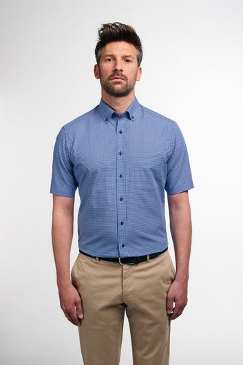 Eterna overhemd korte mouw Modern Fit normale fit blauw geruit katoen