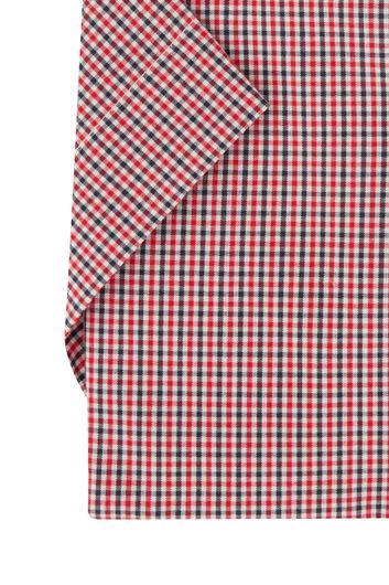 overhemd korte mouw Seidensticker Shaped rood geruit katoen slim fit 