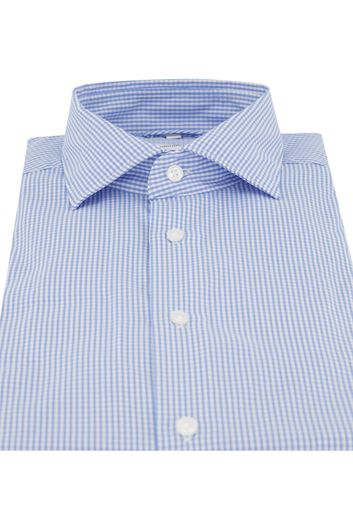 business overhemd Seidensticker Regular lichtblauw geruit synthetisch normale fit 