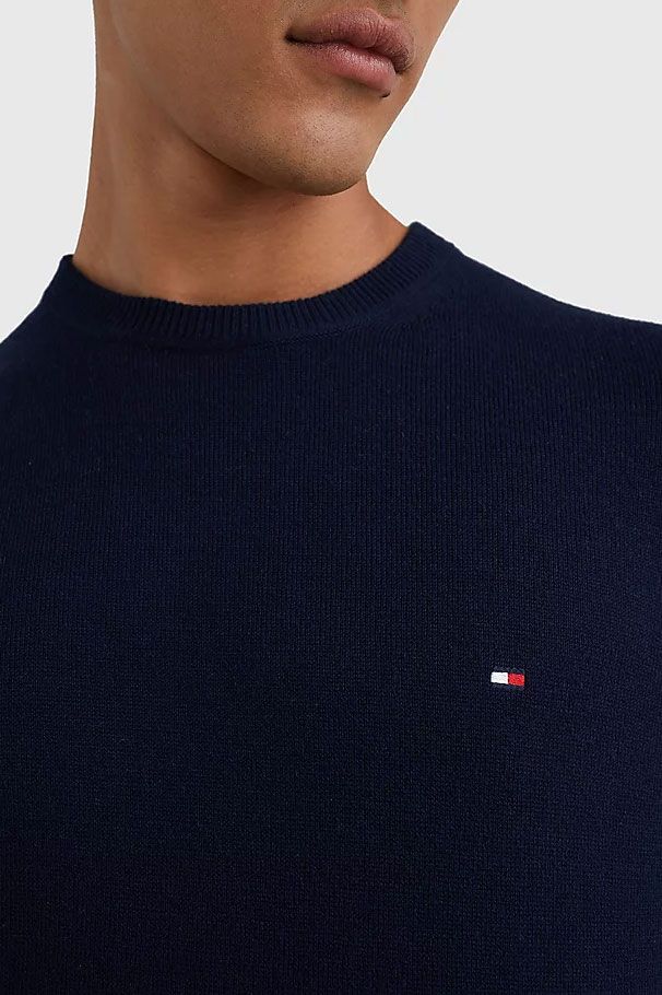 Tommy Hilfiger trui met logo donkerblauw effen ronde hals 