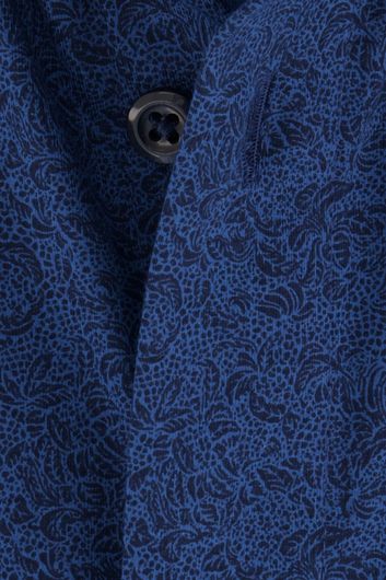 overhemd korte mouw Olymp Luxor Modern Fit blauw geprint katoen normale fit 
