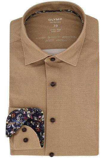 Olymp business overhemd Level Five extra slim fit bruin geprint katoen