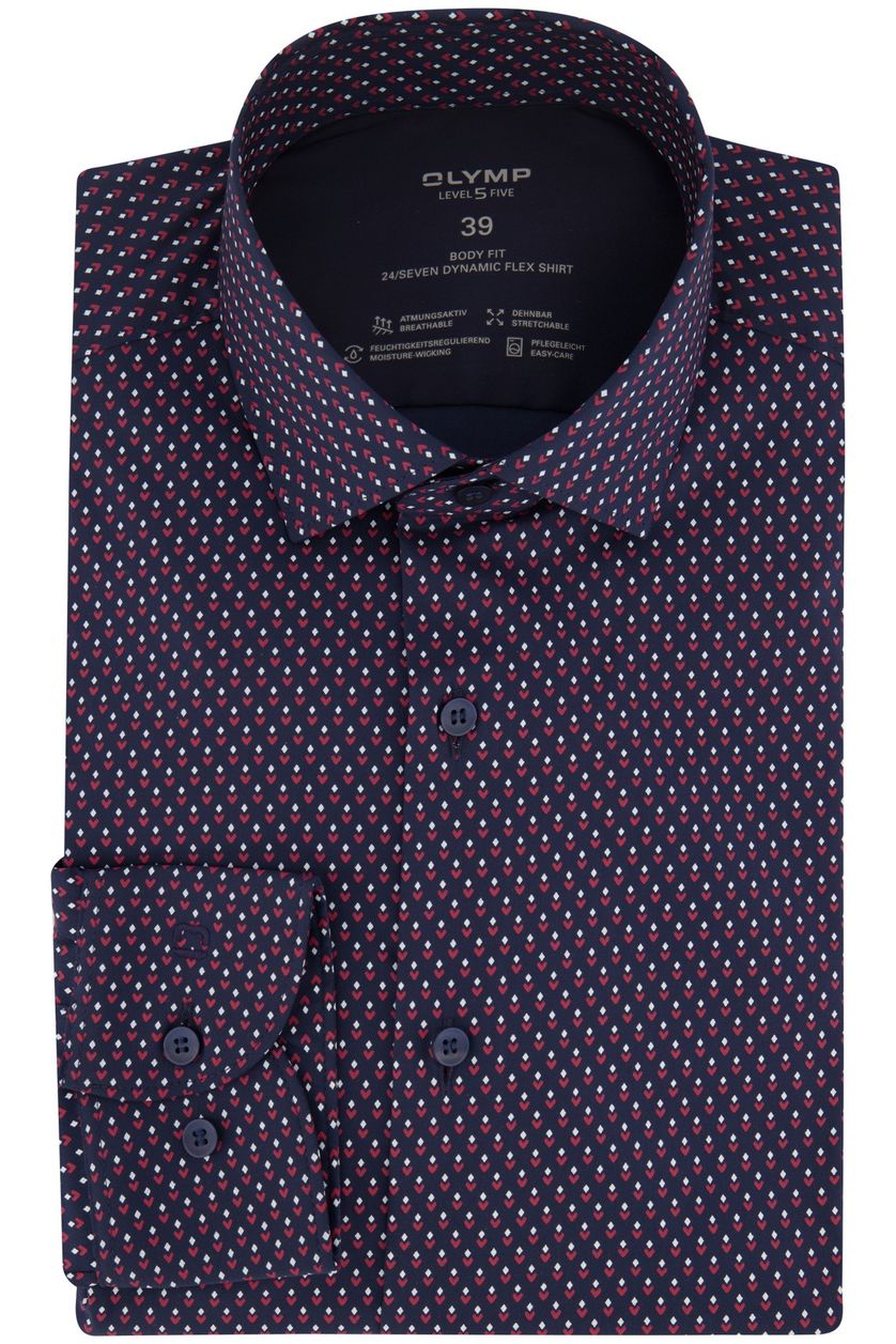 Olymp business overhemd Level Five donkerblauw geprint  extra slim fit