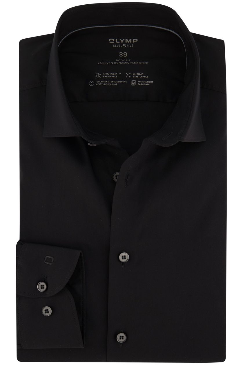 Olymp business overhemd Level Five zwart effen  extra slim fit