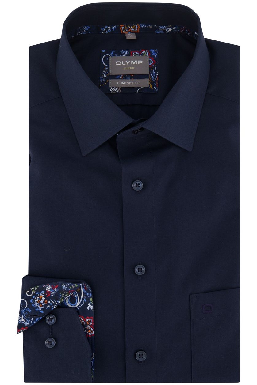 Olymp casual overhemd Luxor Comfort Fit wijde fit donkerblauw effen katoen