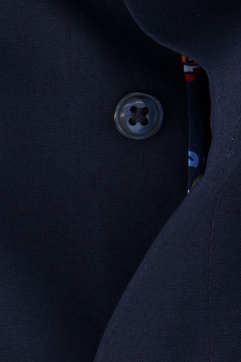 Olymp casual overhemd Luxor Modern Fit donkerblauw effen katoen wijde fit met borstzak