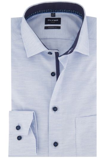 casual overhemd mouwlengte 7 Olymp Luxor Modern Fit lichtblauw effen katoen normale fit 