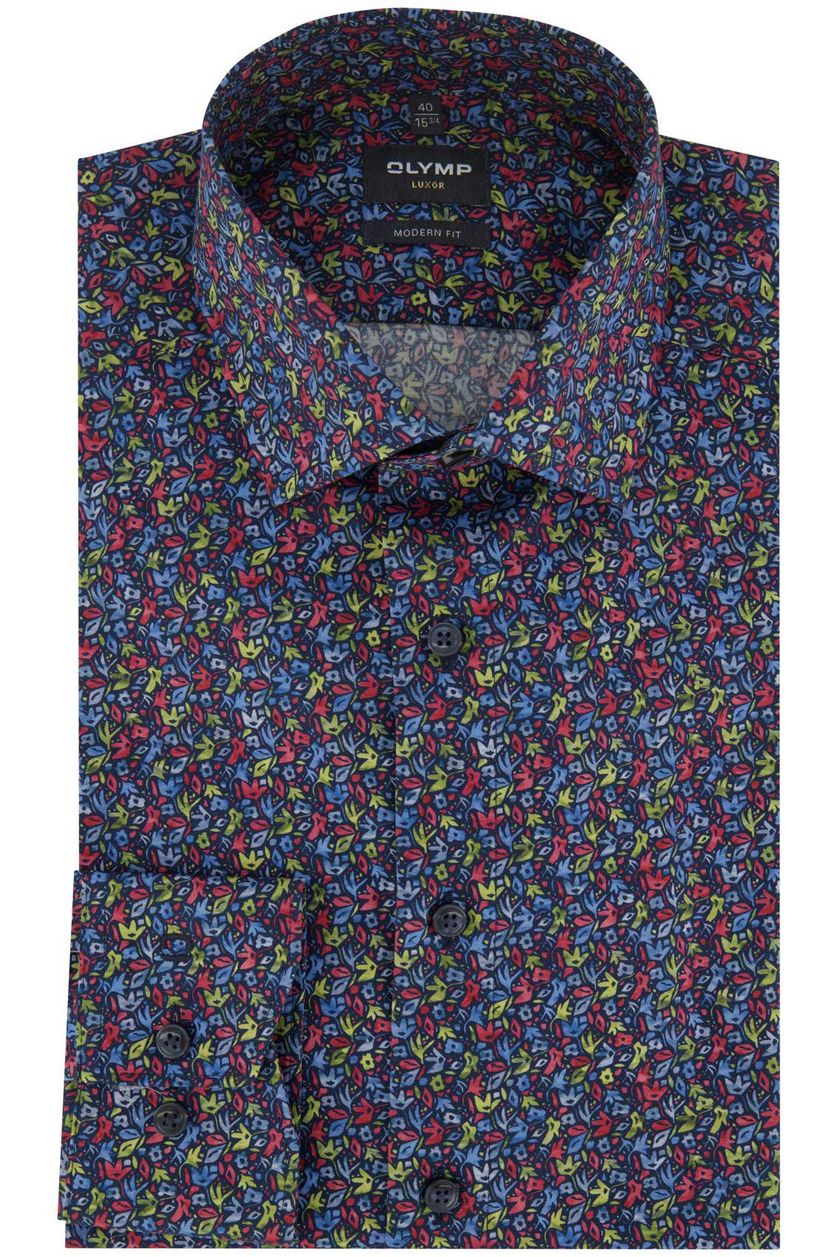 Olymp casual overhemd mouwlengte 7 Luxor Modern Fit meerkleurig geprint katoen extra slim fit
