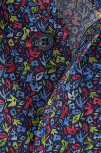 casual overhemd mouwlengte 7 Olymp Luxor Modern Fit donkerblauw geprint katoen extra slim fit 