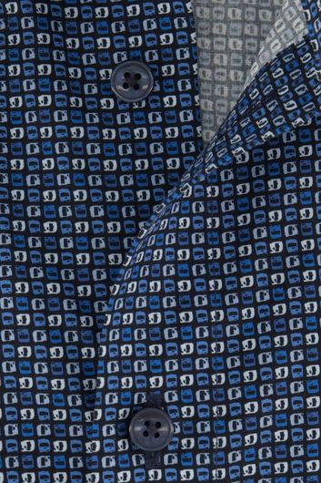 Olymp overhemd mouwlengte 7 Luxor Modern Fit normale fit blauw geprint blauwe knopen katoen