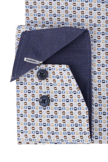 casual overhemd mouwlengte 7 Olymp blauw geprint katoen normale fit 