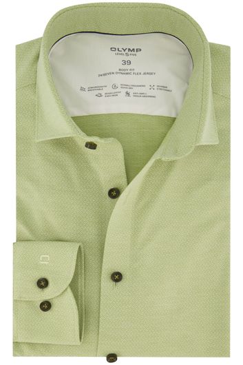 casual overhemd mouwlengte 7 Olymp Level Five groen geprint katoen extra  slim fit | Spierings Herenmode