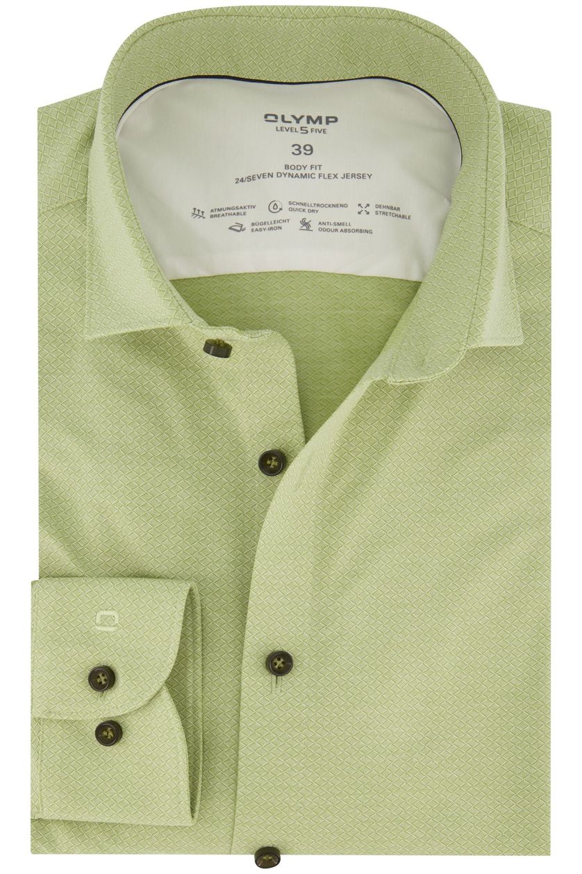 Olymp casual overhemd mouwlengte 7 Level Five groen met print katoen extra slim fit