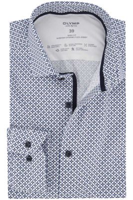 Olymp Olymp casual overhemd mouwlengte 7 slim fit blauw wit geprint katoen