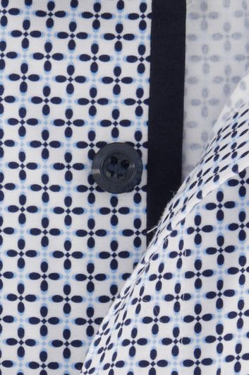 Olymp casual overhemd mouwlengte 7 slim fit blauw wit geprint katoen