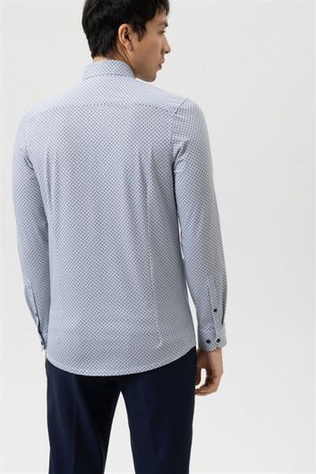 Olymp casual overhemd mouwlengte 7 slim fit blauw wit geprint katoen
