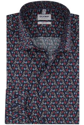 Olymp Olymp casual overhemd mouwlengte 7 Level Five navy met print katoen slim fit