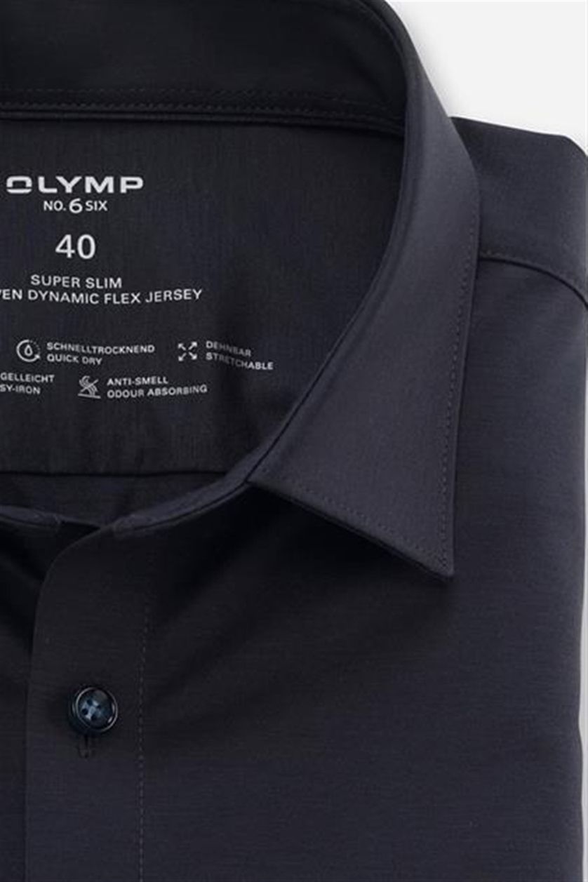 OLYMP No. Six 24/Seven overhemd super slim fit donkerblauw effen katoen mouwlengte 7 