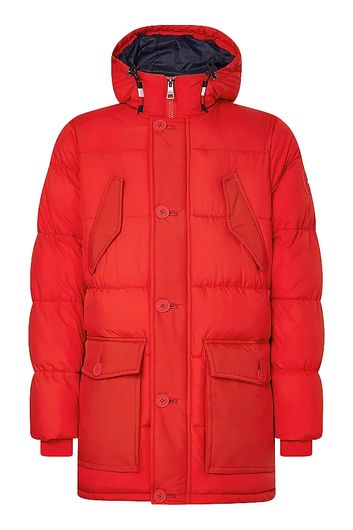 Big & Tall winterjas Tommy Hilfiger rood normale fit effen rits + knoop