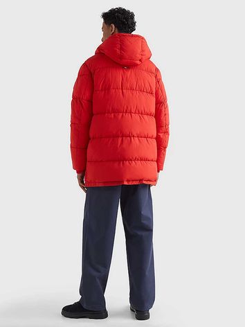 Big & Tall winterjas Tommy Hilfiger rood normale fit effen rits + knoop