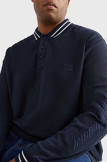polo Tommy Hilfiger Big & Tall donkerblauw effen katoen normale fit