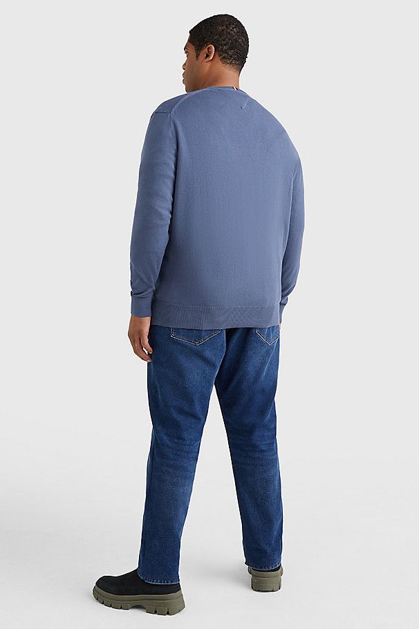 Tommy Hilfiger trui Big & Tall  blauw effen katoen v-hals 