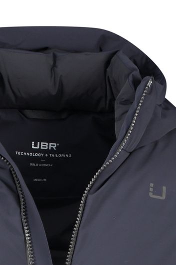 UBR winterjas halflang donkerblauw effen rits + knoop normale fit 