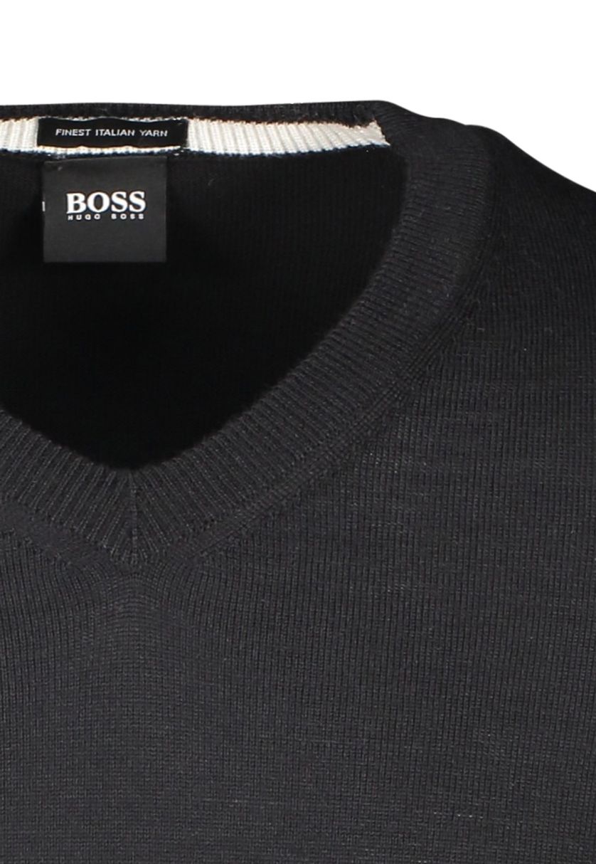 Hugo Boss trui zwart uni 100% merinowol v-hals 