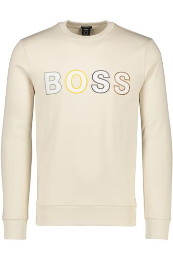 Hugo Boss sweater beige geprint katoen met gekleurde logo