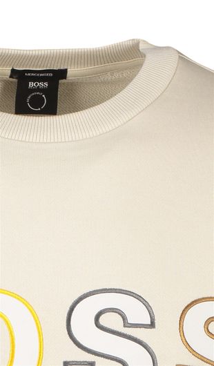 Hugo Boss sweater beige geprint katoen met gekleurde logo