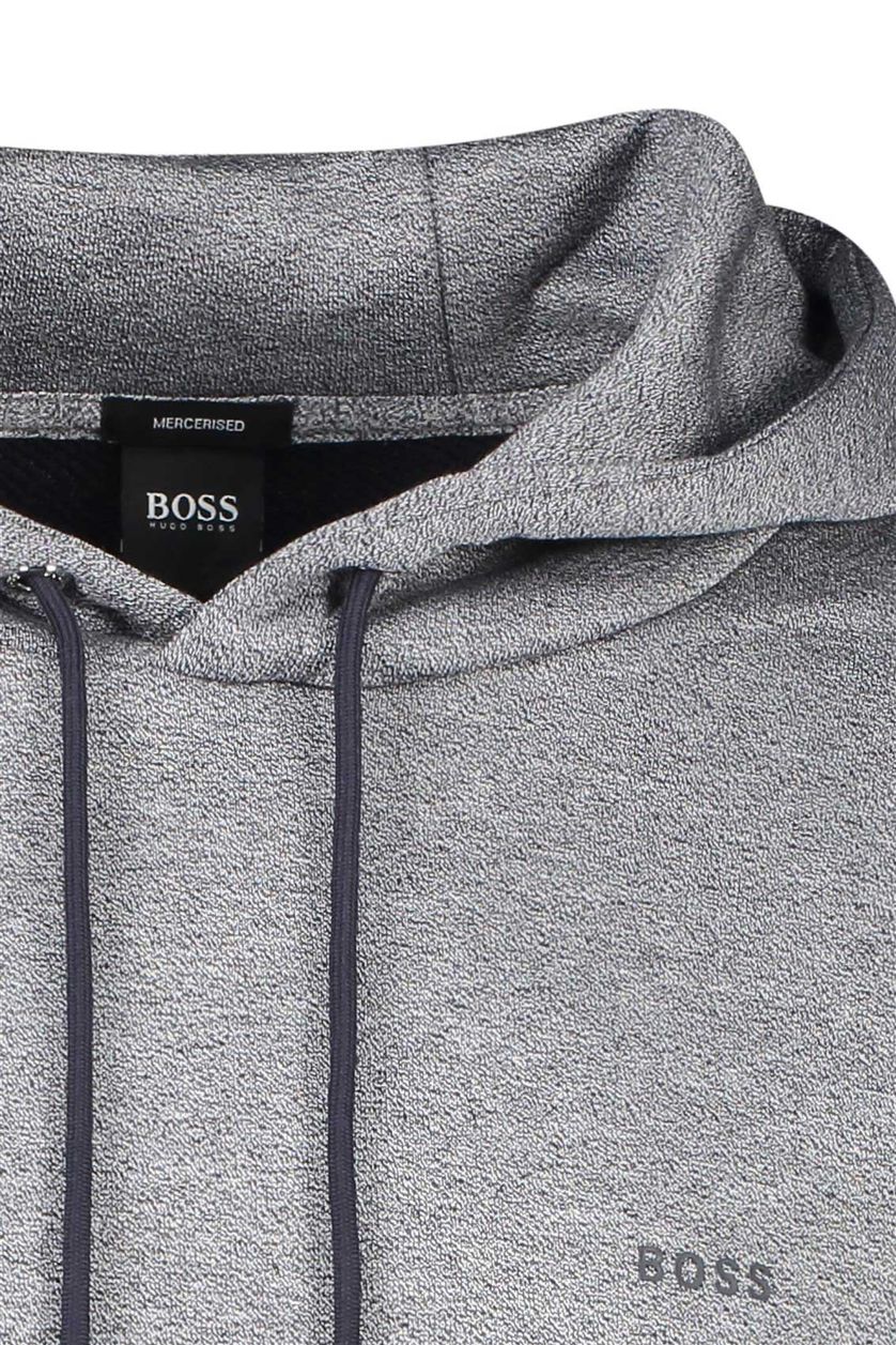 Hugo Boss sweater met buidelzak  grijs effen katoen hoodie 