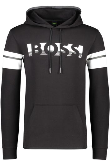 Hugo Boss sweater hoodie zwart geprint katoen met buidelzak