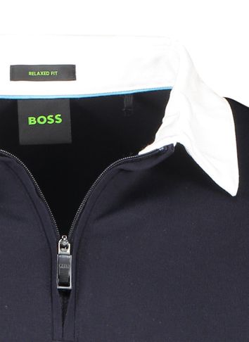 Hugo Boss trui opstaande kraag blauw geprint 100% katoen