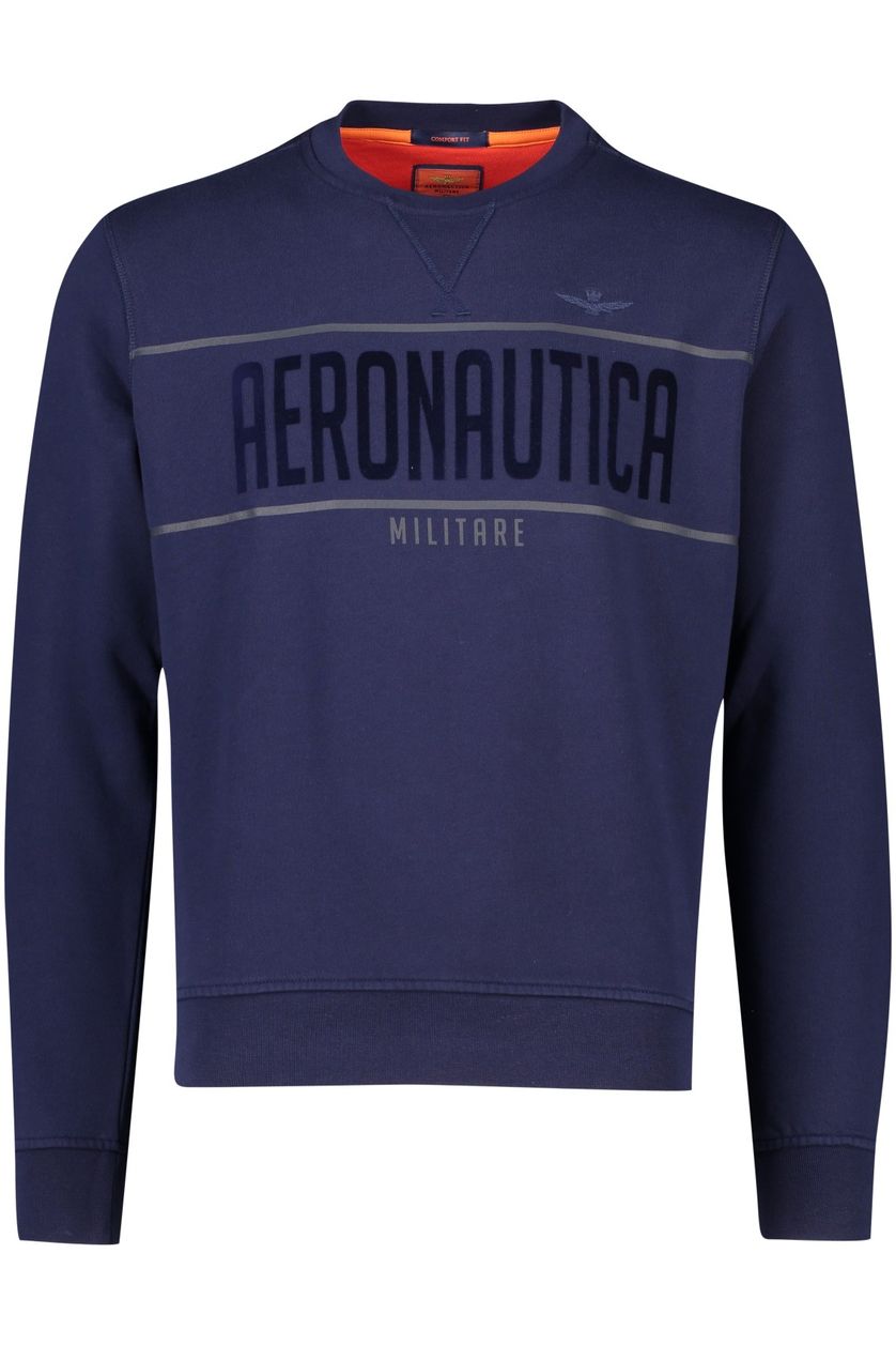Aeronautica Militare sweater donkerblauw effen katoen ronde hals 