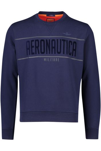 Aeronautica Militare sweater ronde hals donkerblauw  effen katoen