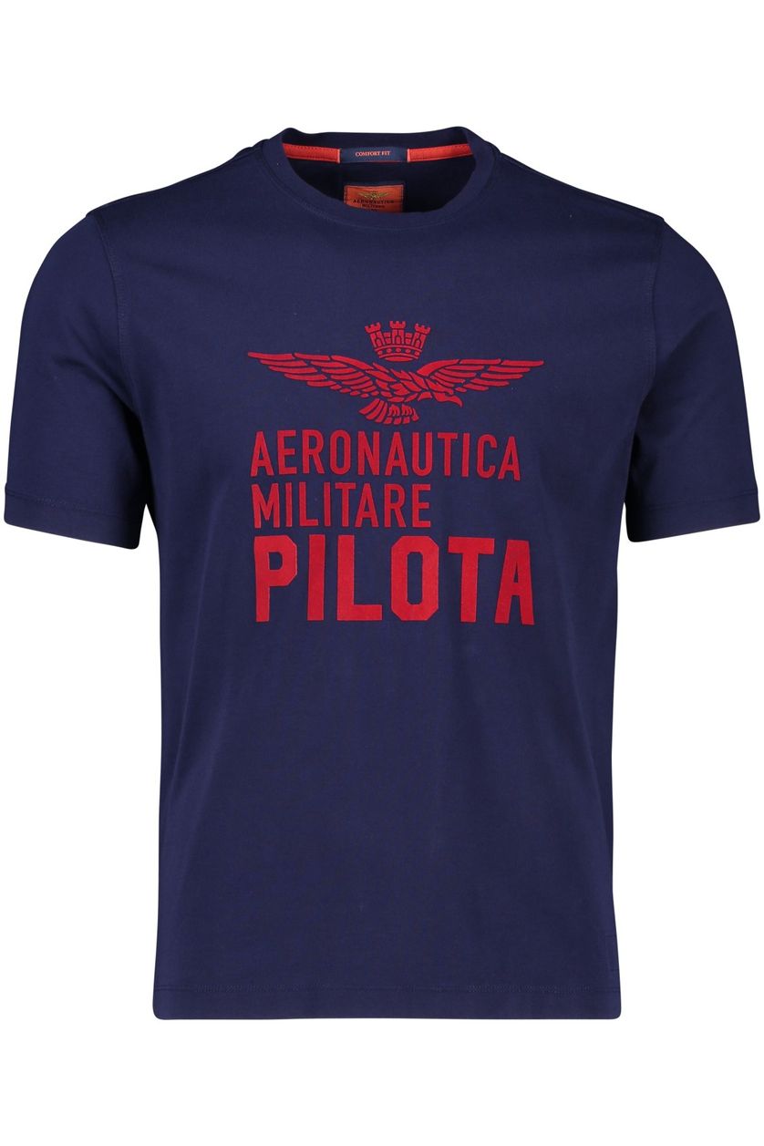 Aeronautica Militare t-shirt  donkerblauw geprint katoen wijde fit