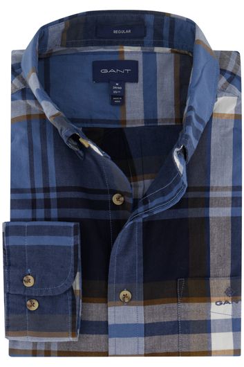 Gant casual overhemd normale fit blauw geruit katoen