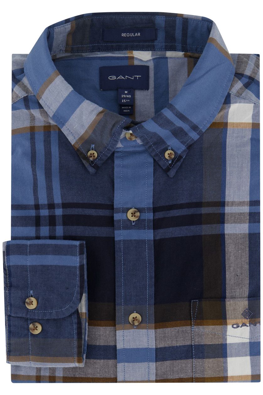 Casual overhemd Gant blauwe ruiten normale fit katoen