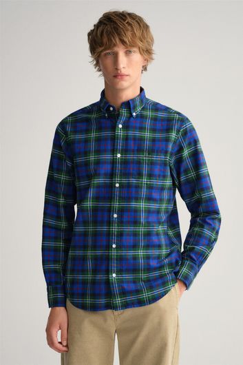 Gant casual overhemd normale fit donkerblauw geruit flanel