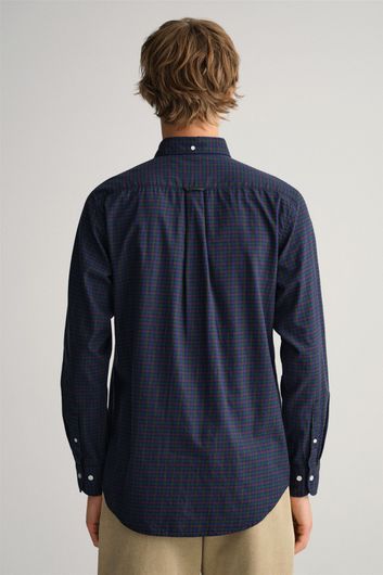 Gant casual overhemd normale fit donkerblauw geruit katoen