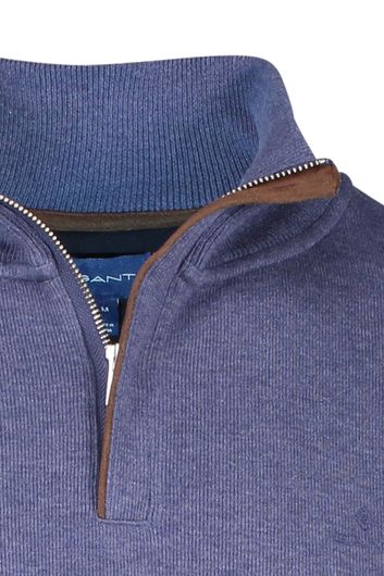 Gant trui opstaande kraag blauw effen katoen