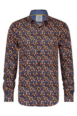 A Fish Named Fred A Fish Named Fred casual overhemd  oranje geprint katoen slim fit