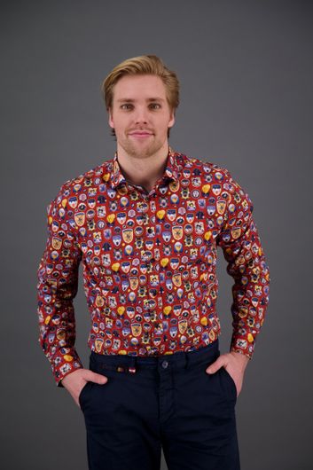 A Fish Named Fred casual overhemd  slim fit rood printje katoen