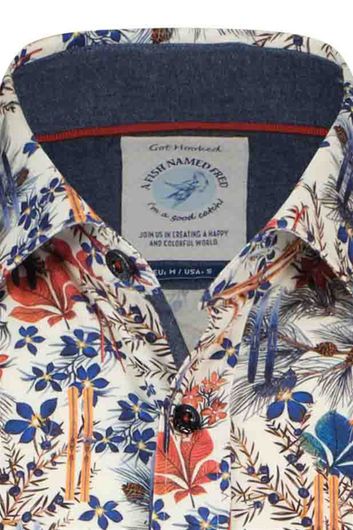 A Fish Named Fred casual overhemd  slim fit blauw geprint katoen
