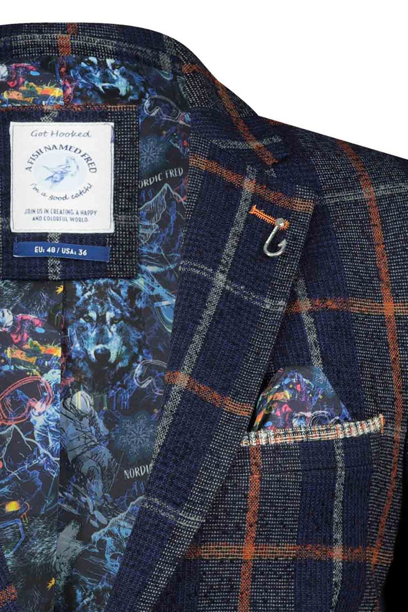 A Fish Named Fred colbert slim fit donkerblauw geruit