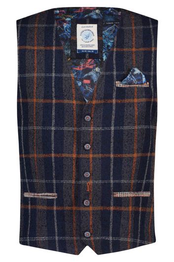 A Fish Named Fred gilet donkerblauw geruit slim fit 