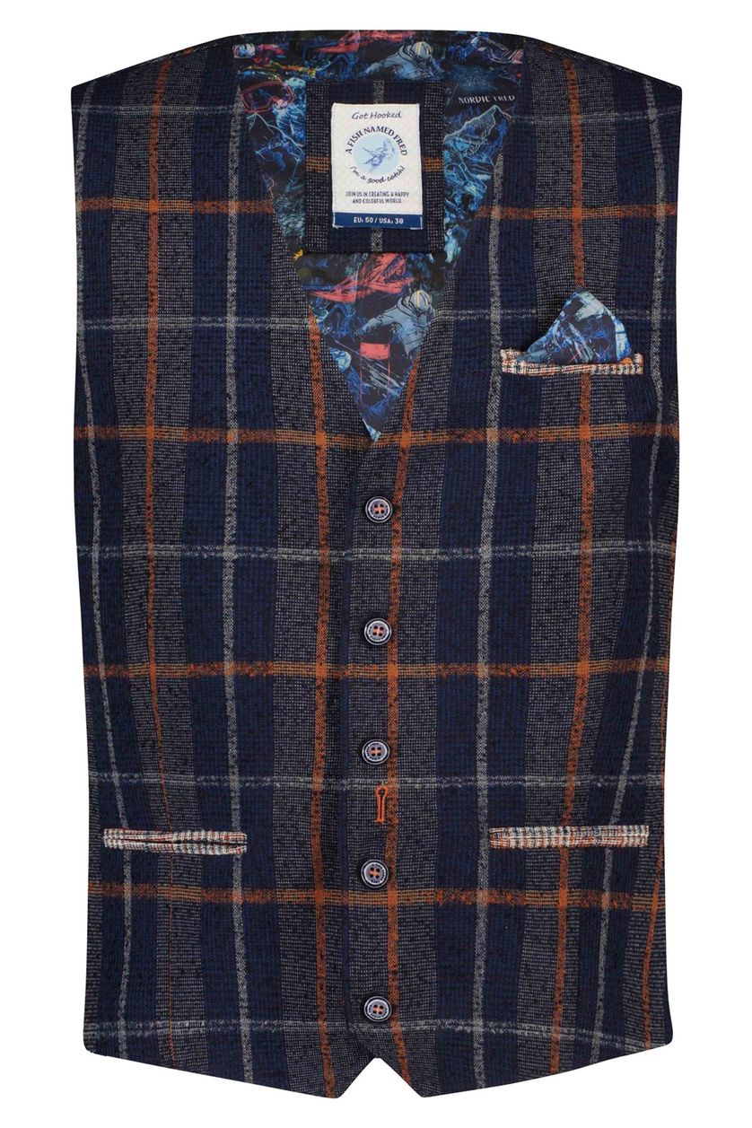 A Fish Named Fred gilet slim fit donkerblauw geruit