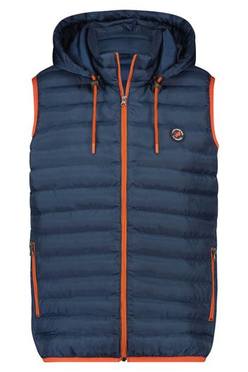 A Fish Named Fred bodywarmer donkerblauw effen rits slim fit afneembare capuchon