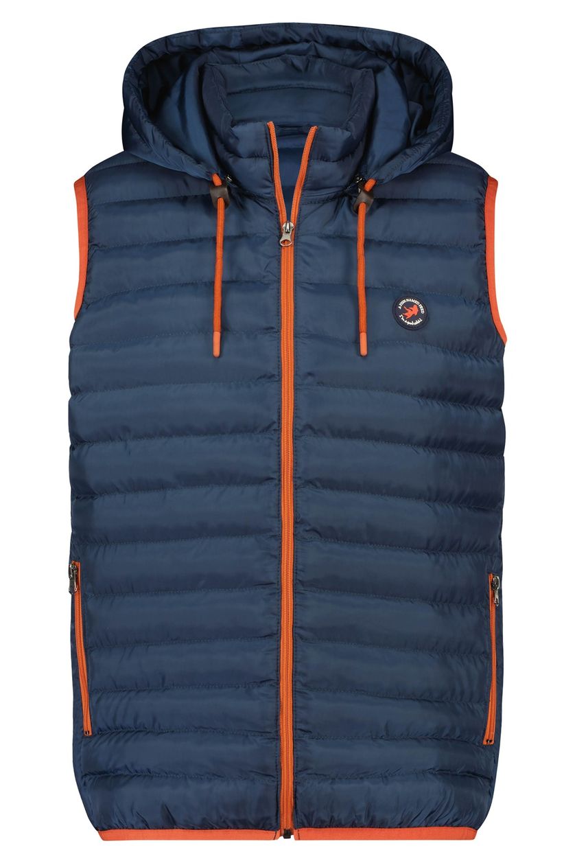 A Fish Named Fred bodywarmer donkerblauw effen rits slim fit afneembare capuchon